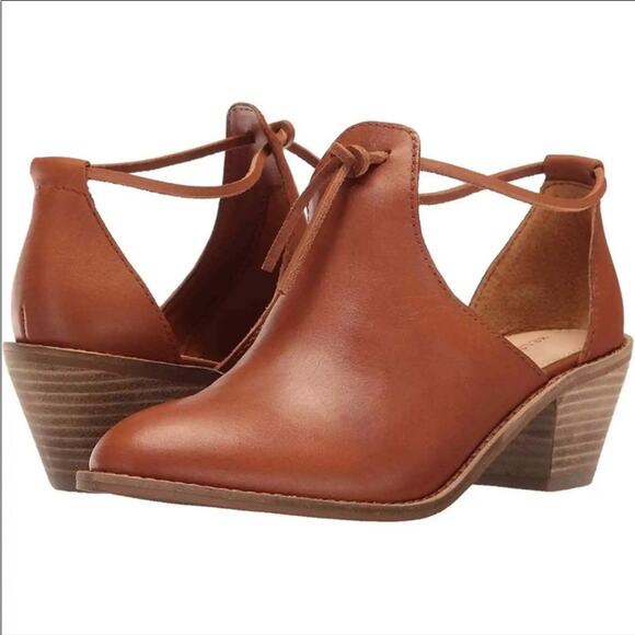 Kelsi Dagger Western Cutout Heeled Bootie Ankle Boots Brown Tan Leather Size 9 - Picture 1 of 13